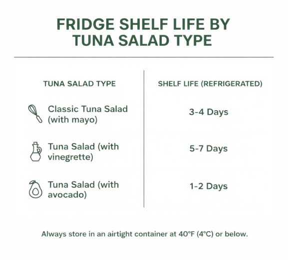 Fridge Shelf Life by Tuna Salad Type (chart)

